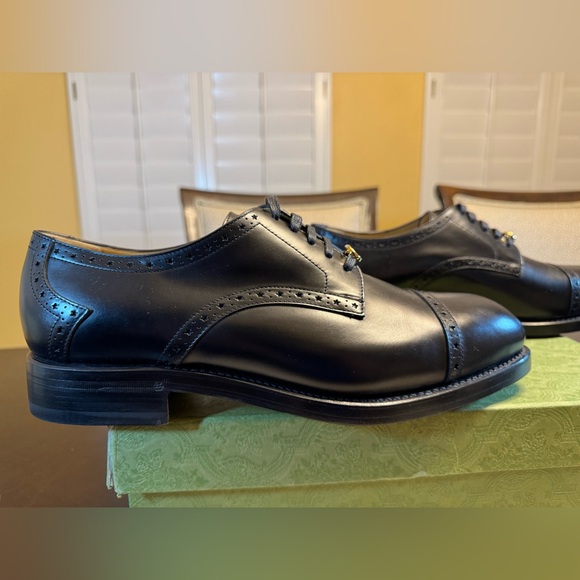 New Gucci GG Logo Star Brogue Lace Up Dress Shoes Black Size UK 12 / US 12.5 - Picture 8 of 16
